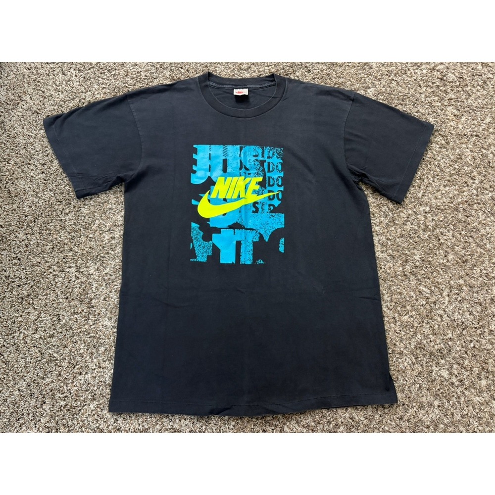 Vintage Nike T Shirt XL made in USA Black Just Do It Logo Gray Tag Single Stitch